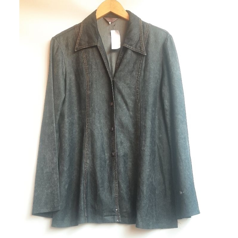 Kemeja Blouse Atasan Wanita Suede Warna Hitam Abu - Abu Denim Jeans Bahan Lembut Blazer Vintage Mere