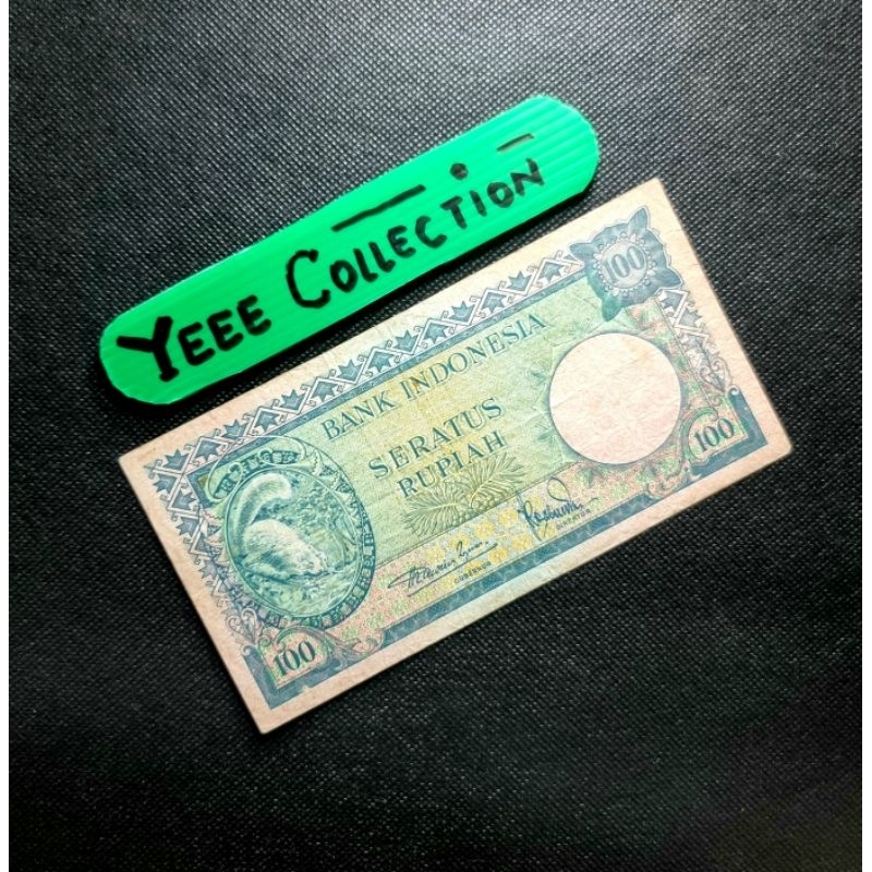 Uang Kertas Kuno 100 Rupiah Tupai Seri Hewan Tahun 1957 - VF Utuh Bagus