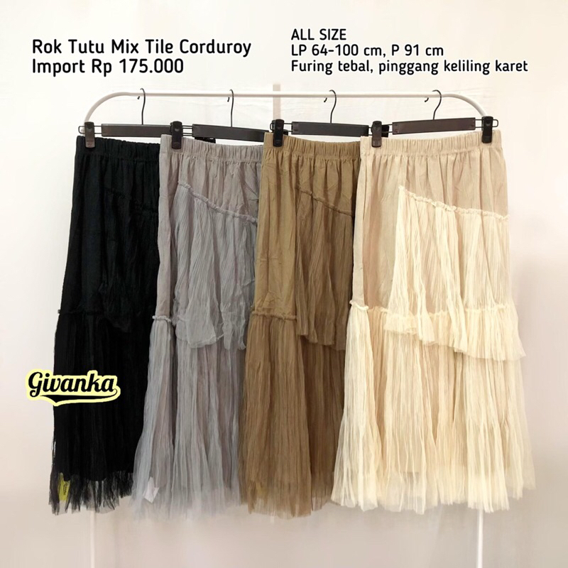 ROK TUTU MIX TILE CORDUROY IMPORT // MAXI ROK TUTU WANITA // ROK FASHION WANITA