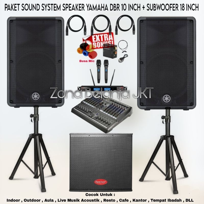 PAKET SOUND SYSTEM INDOOR OUTDOOR LIVE MUSIK KARAOKE SPEAKER YAMAHA DBR 10 INCH + SUBWOOFER 18 INCH 