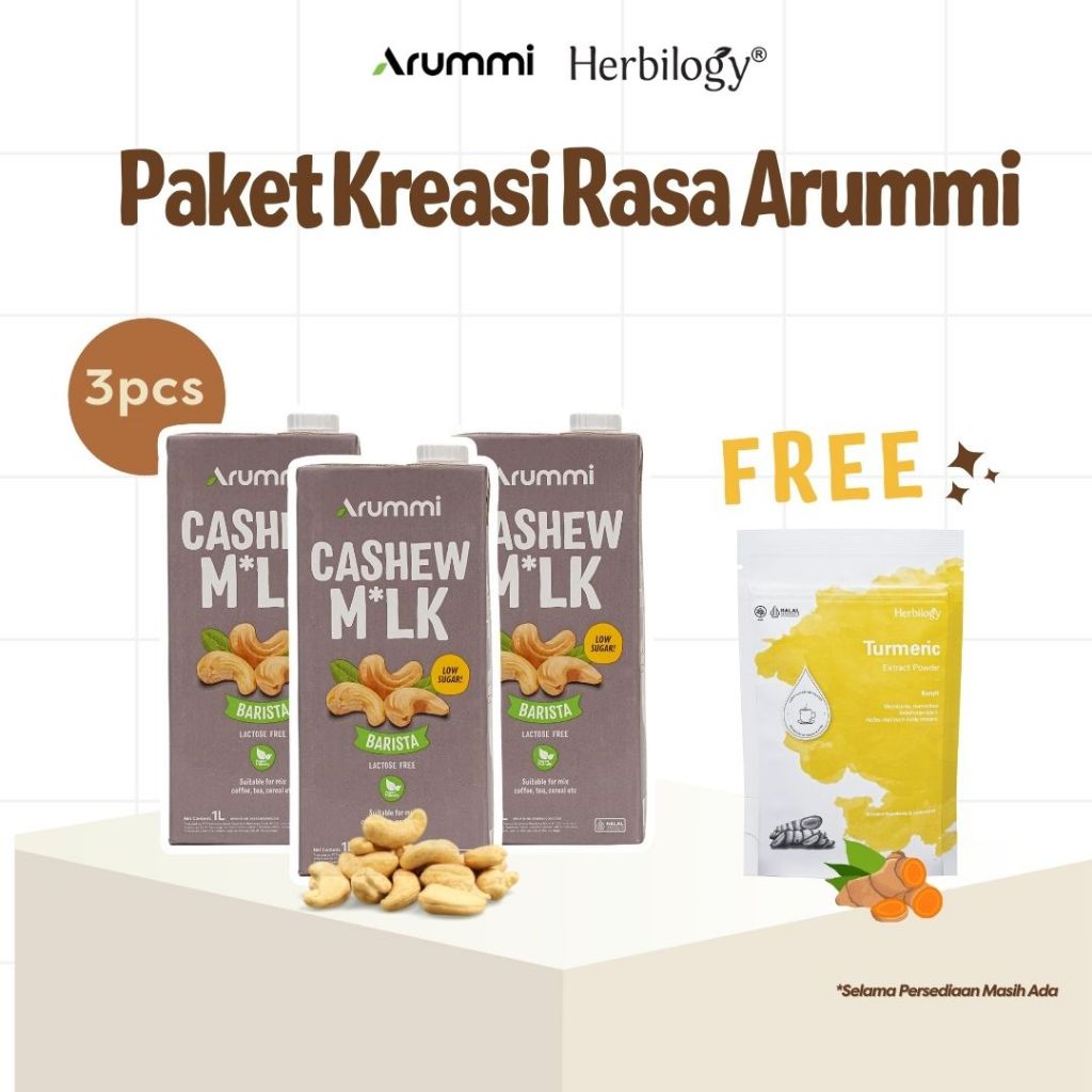 

[Arummi x Herbilogy] Paket Kreasi Rasa Arummi - 3 pcs Arummi Cashew Milk Barista Free Herbilogy Turmeric Extract Powder