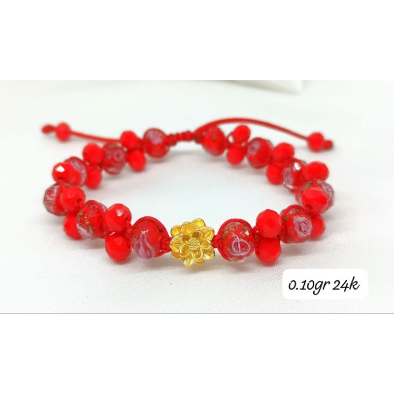 Gelang Mustika Emas Asli Teratai 24K Hongkong 999%