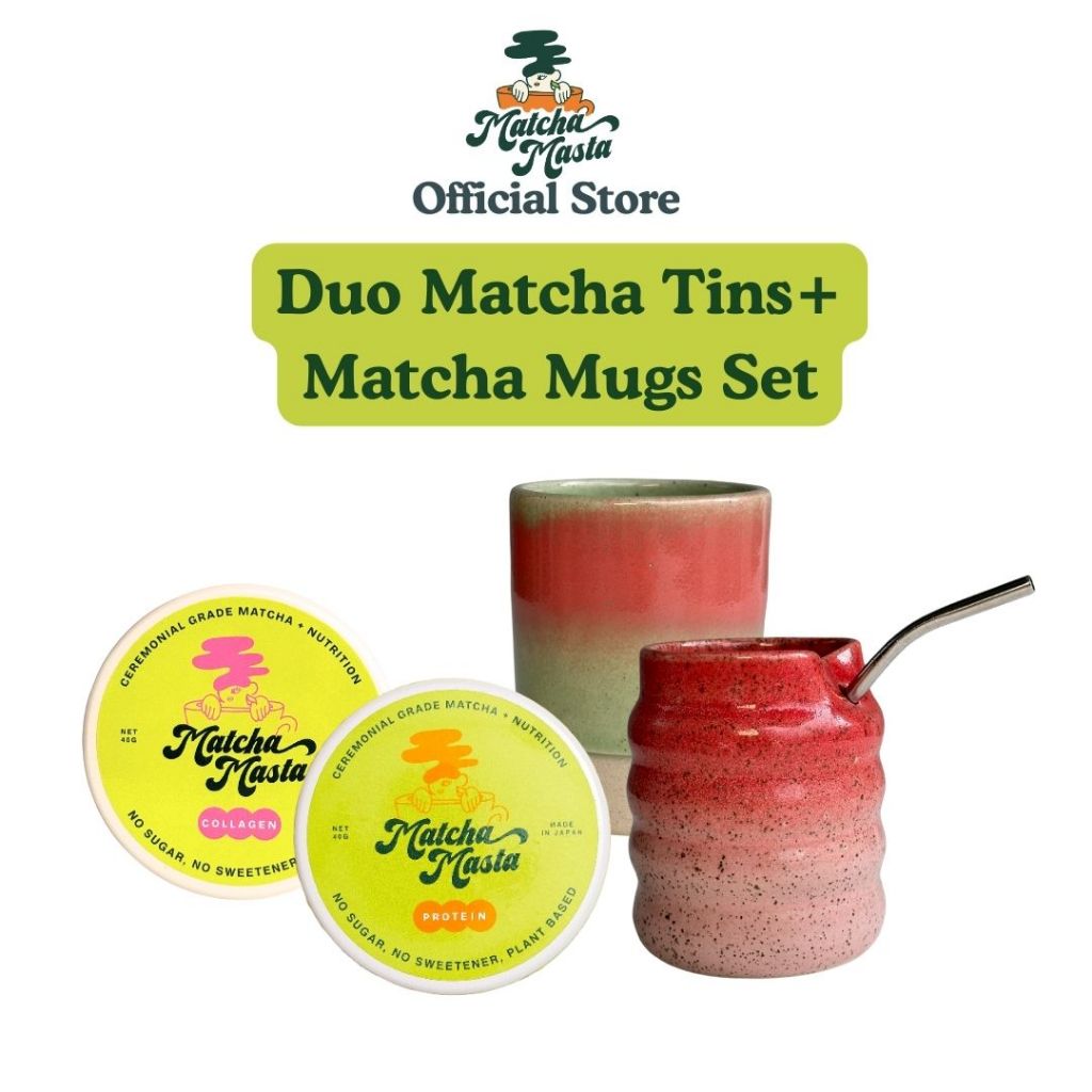 

Matcha Masta Duo Matcha Mug Set (40g Matcha + Collagen, 40g Matcha + Protein, Iced Matcha Mug, Hot Matcha Mug)