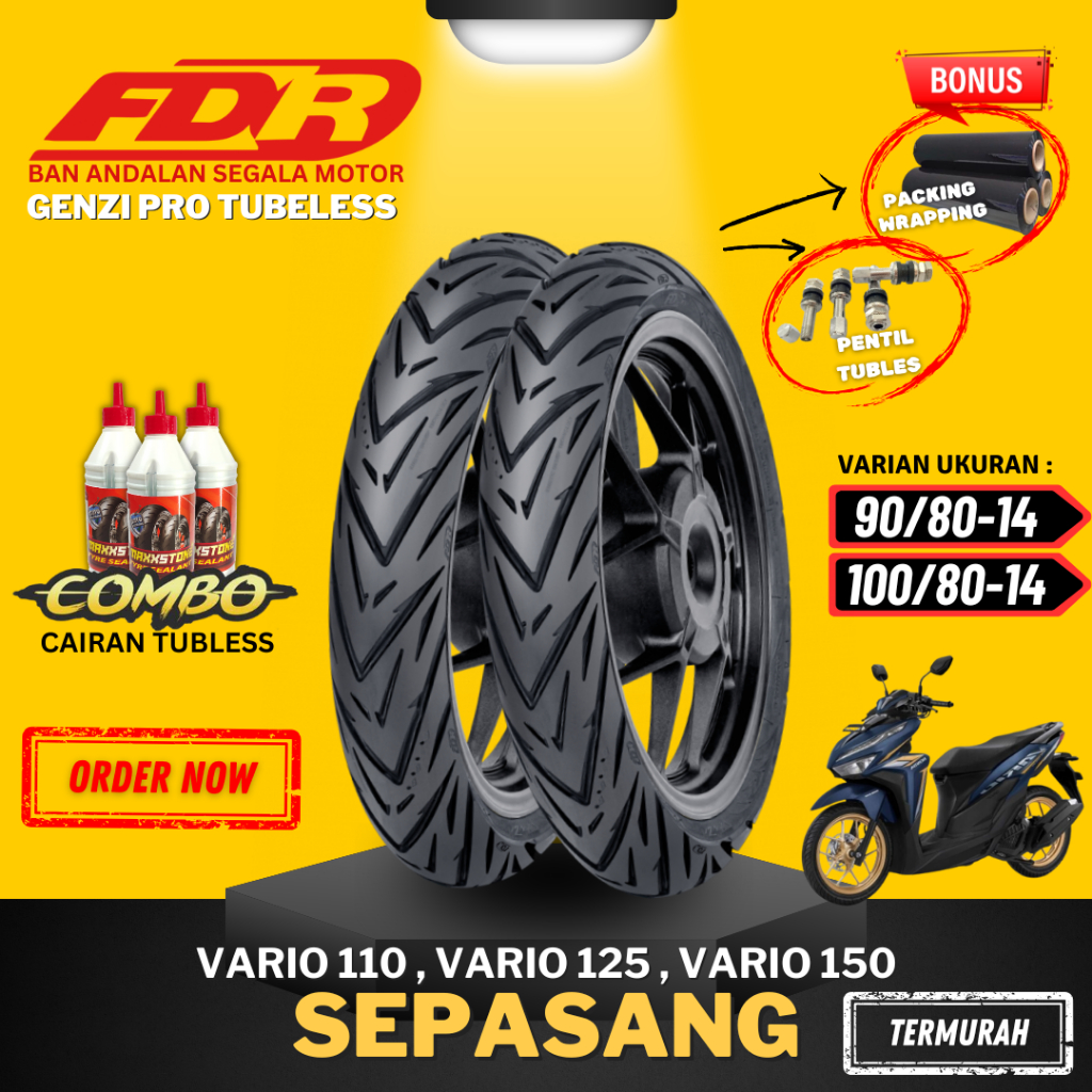 [SEPASANG TERMURAH] BAN FDR TUBLES RING 14 GENZI PRO TUBELESS ( 90/80-14 / 100/80-14 ) / BAN MOTOR M