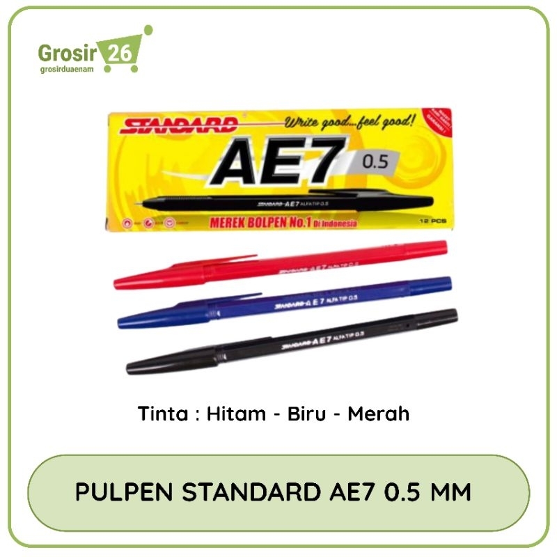 

(1 box) pulpen / bolpen / pena / pen standard ae7 0.5 mm hitam | biru | merah