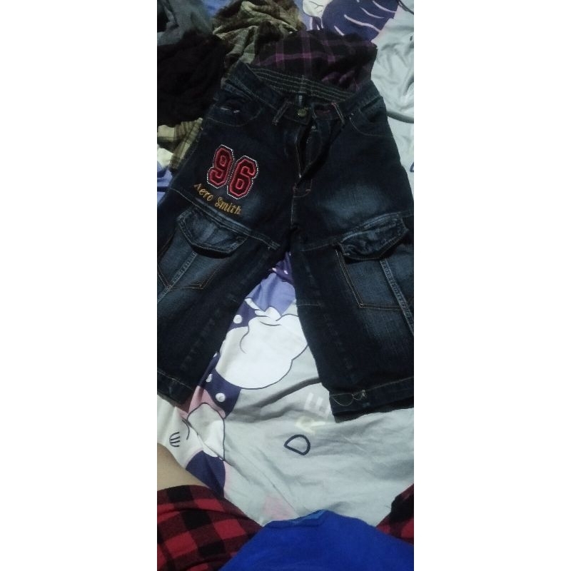 (PRELOVED) Y2K Jorts Jeans shorts celana pendek jeans Aerosmith biru tua