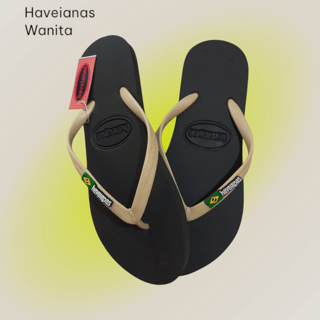 Sandal Japit Cewek Krem/Hitam - Sandal Jepit Wanita Karet Lentur