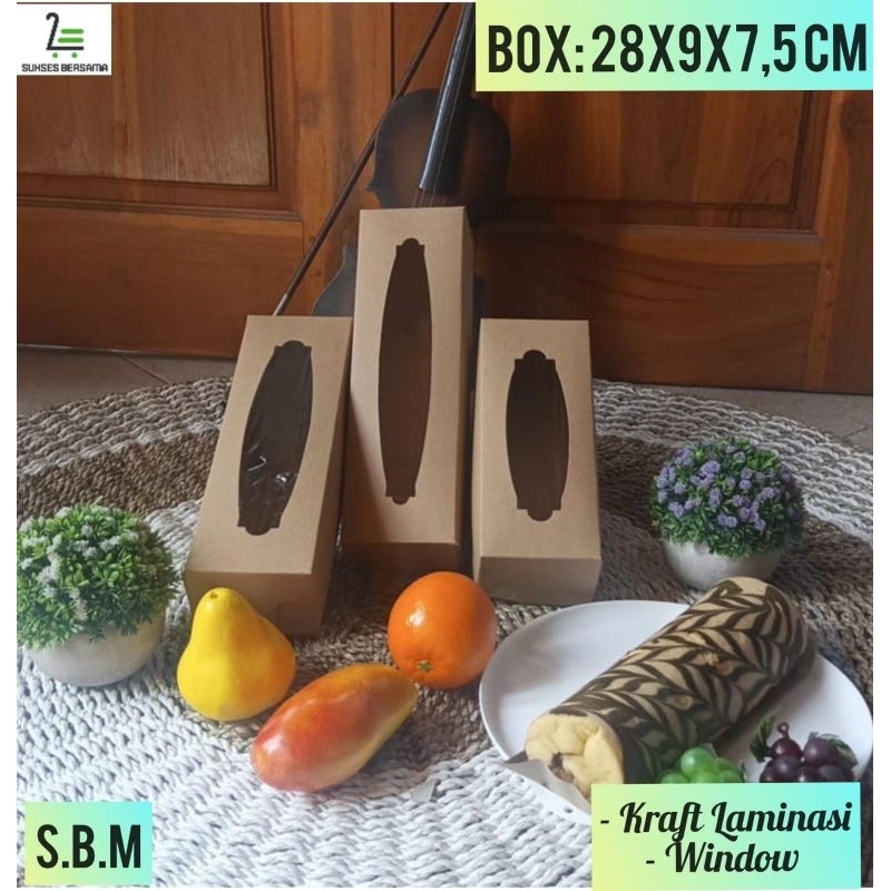 

Box 28x9x7.5 cm( Bolen) Kraft Laminasi + Window/Dus Bolen/Kotak Rool Tart/Dus cake