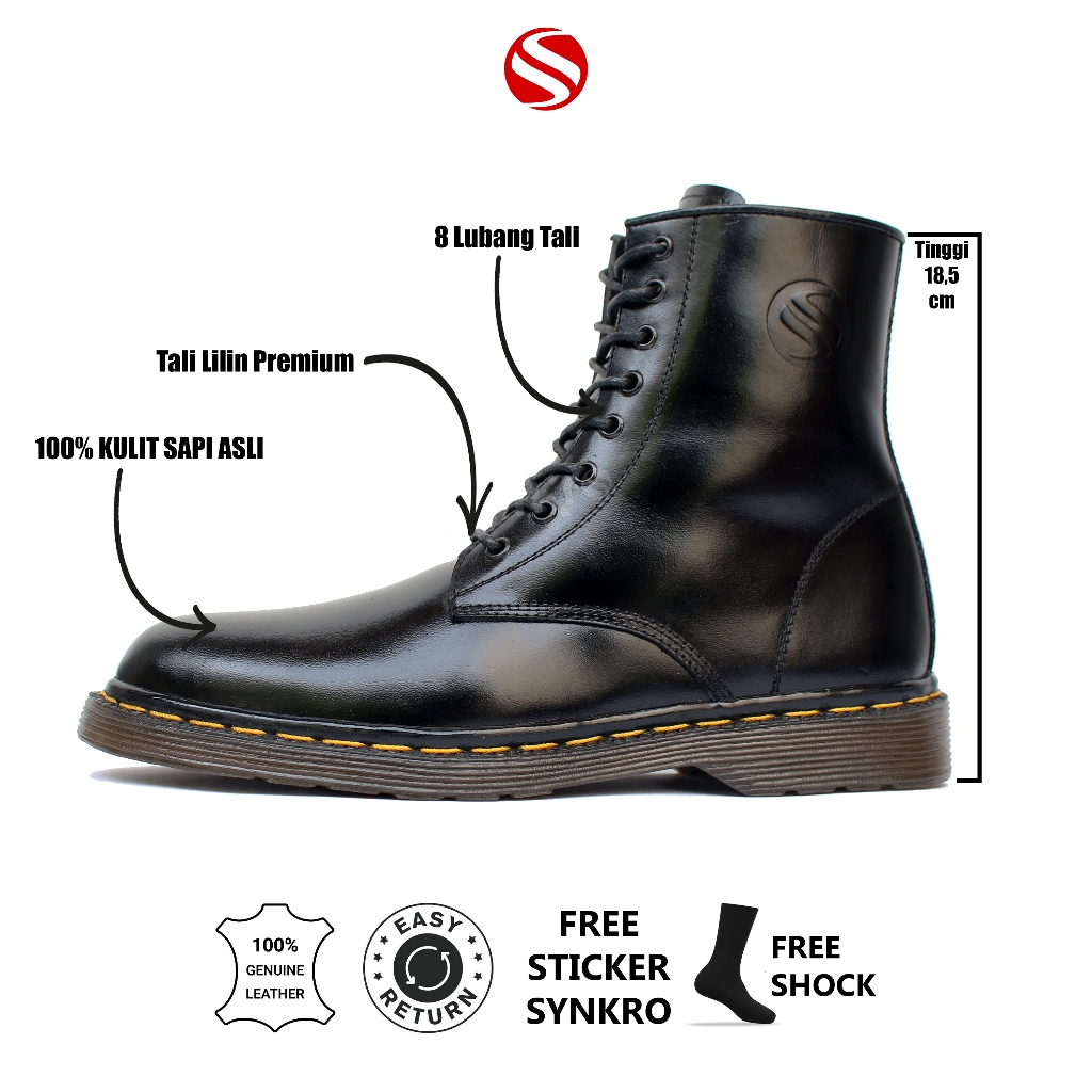 38-45 Synkro Atma - Sepatu Boots Pria Docmart 1460 Kulit Asli Original