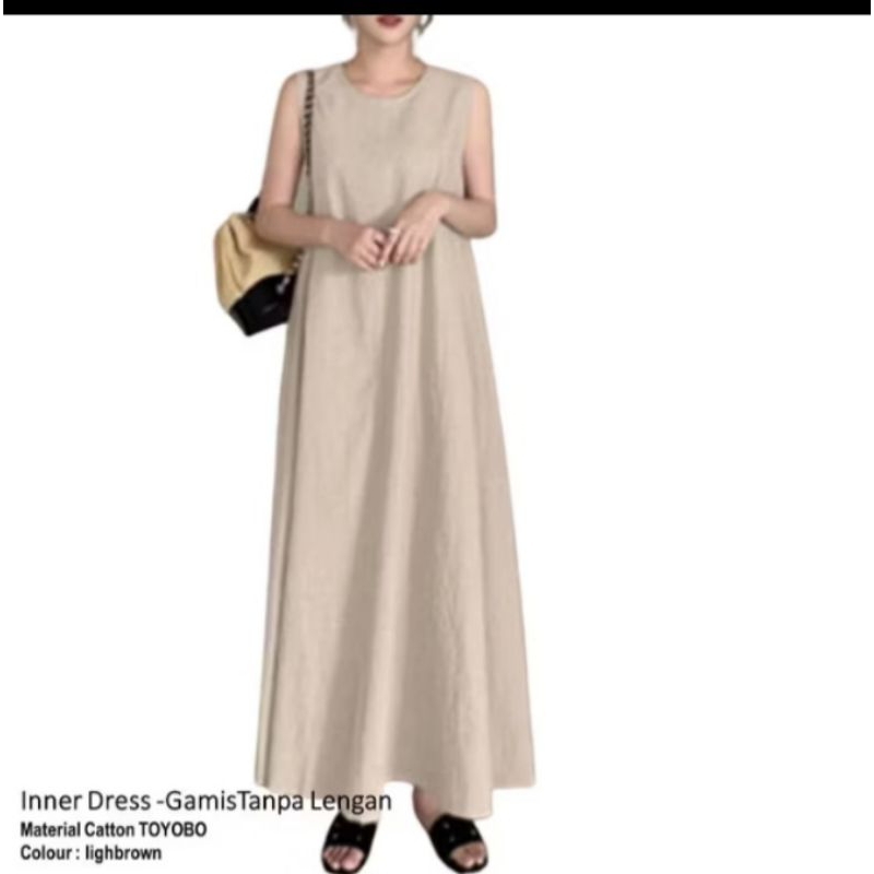 INNER DRESS TANPA LENGAN BAHAN KATUN TOYOBO