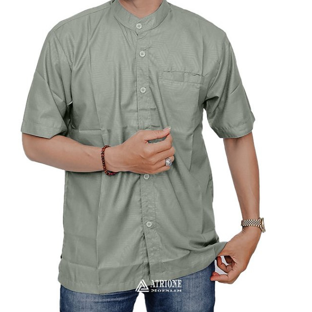 baju koko pria dewasa kemko sultan embos warna sage/olive bahan katun premium super adem dan enak di