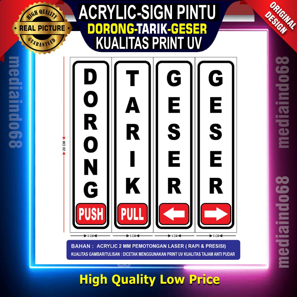 

Akrilik Sign Tarik Dorong Print UV| Buka-Tutup Pintu | Geser| 1 pasang 2pcs| Ukuran 5x20cm