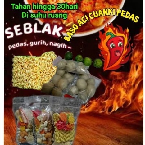 

Paket komplit 3 pcs seblak bumbu cikur baso Aci pedas gurih nagih