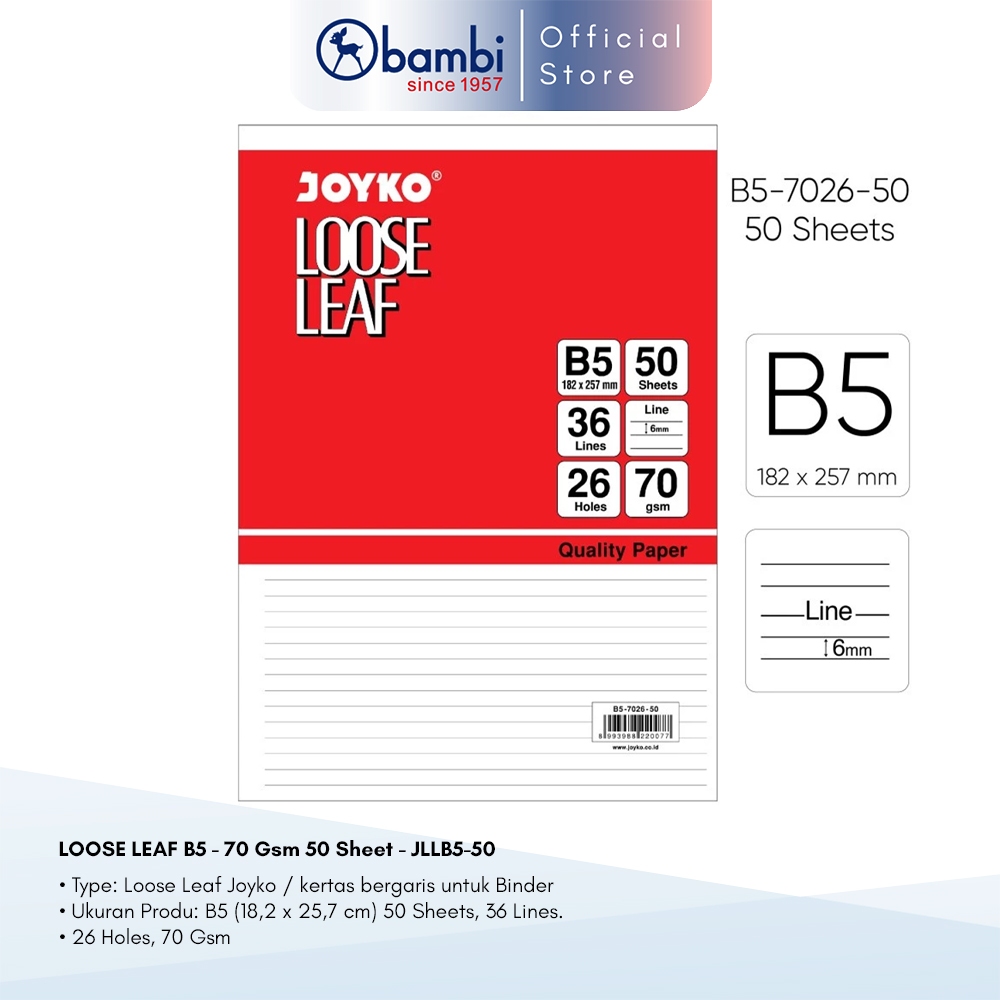 

Joyko Loose Leaf / Isi Kertas Binder B5 - 7026