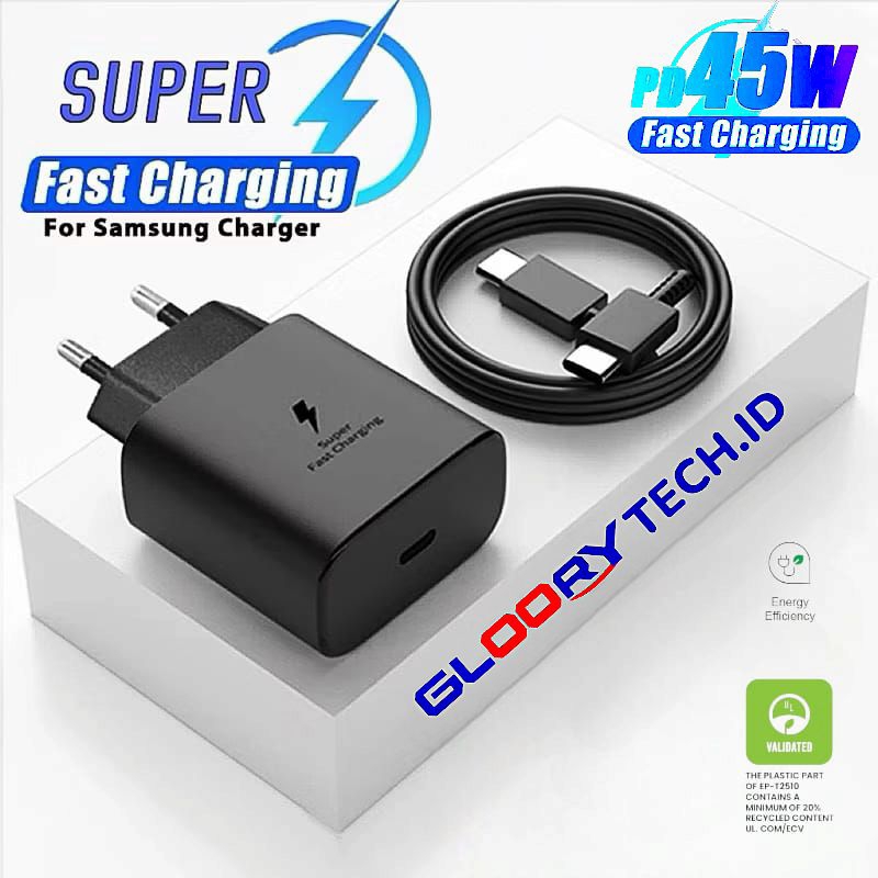 GLOORY Kepala Charger Adaptor Kabel SAMSUNG ORI 100% 45 Watt Type C Usb C Super Fast Charging Origin