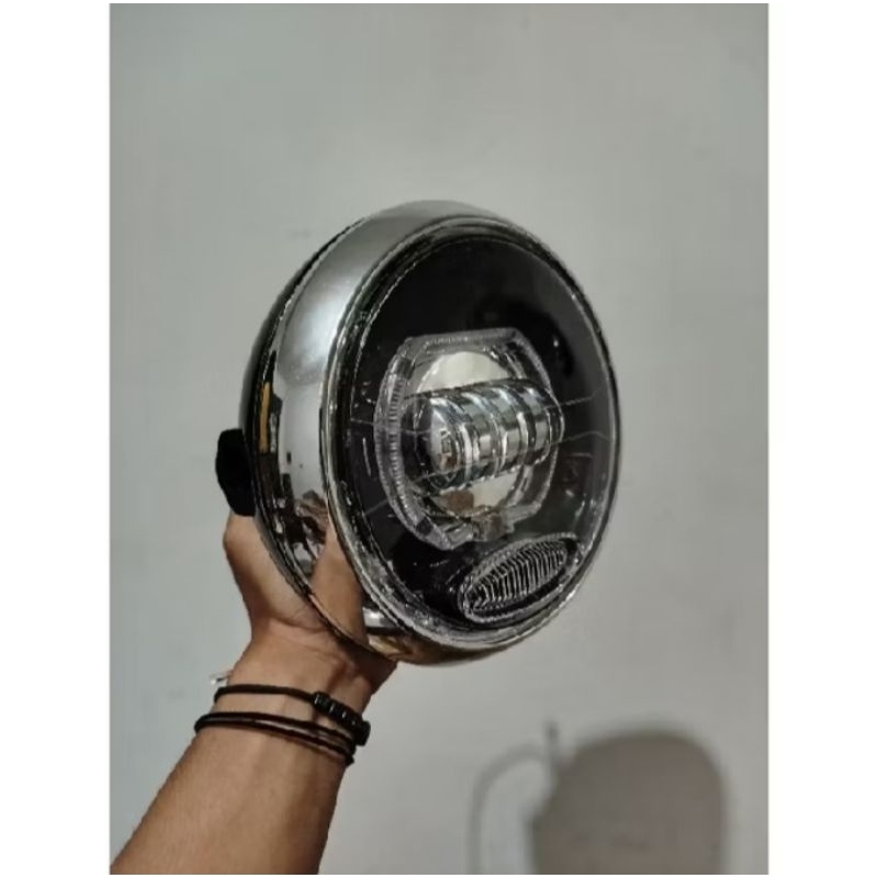 Lampu Biled Lensa 4 Mata Set Reflektor Lampu Depan Bulat Cover Hitam Sudah Terpasang RX King Vixion 