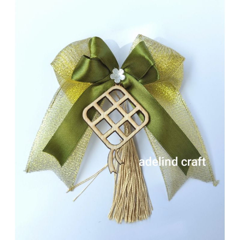 

READY STOCK Pita hampers lebaran Idul Fitri 2025 / pita satin gold / pita tassel dan ketupat / hiasan lebaran hampers parsel