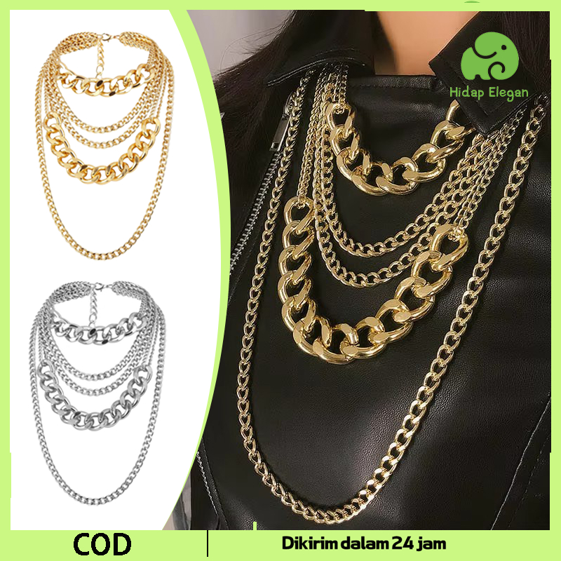 multilayer necklace Kalung Rantai Tebal  Kalung Rantai Pria & Wanita Unisex Chain Multilayer Rantai 