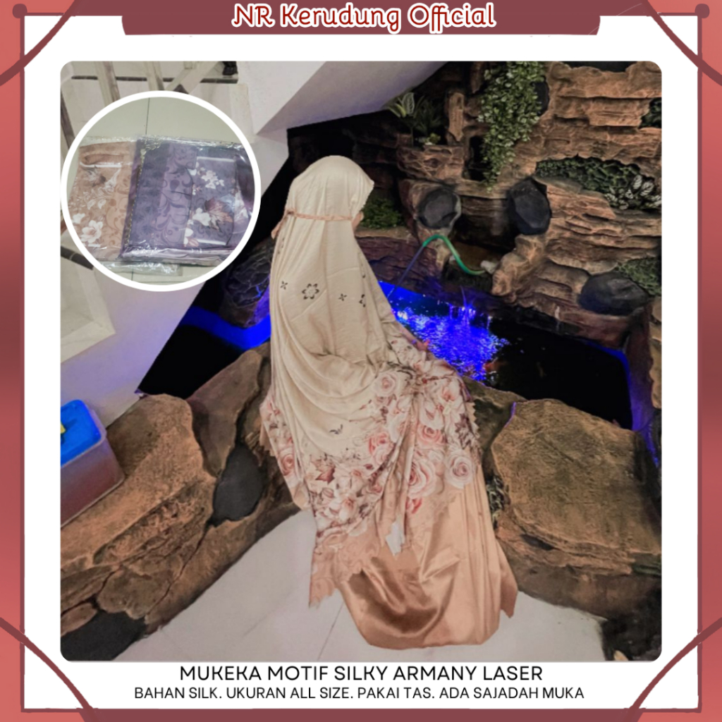 Mukena Silk Armani Motif Cut Laser / Mukena Viral / Mukena silk Armany Premium / Talkum Silk Armany 