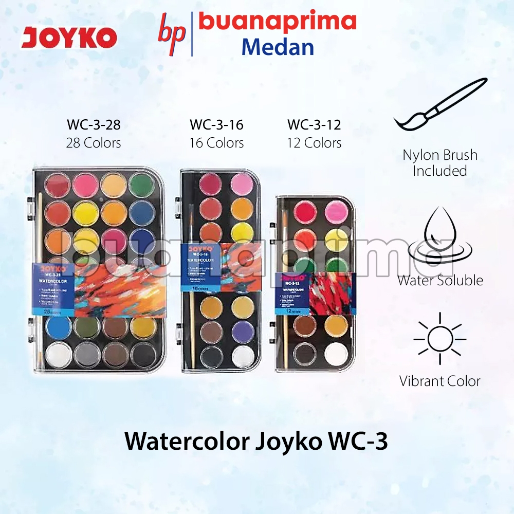 

WATERCOLOR SET JOYKO WC-3 12 16 28 Warna Cat Air Sudah Termasuk Kuas