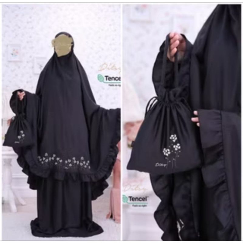 PRAYER SET (MUKENA) LUCY PRIVE BLACK Ditsy Maret 2025