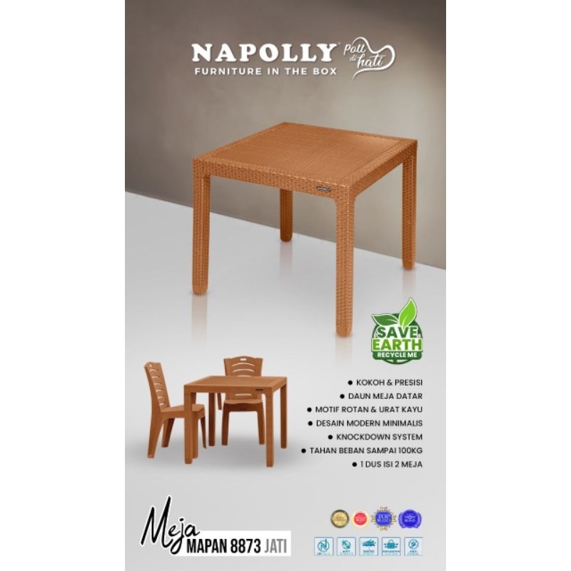 Set meja makan plastik dan 4bh kursi makan plastik Napolly