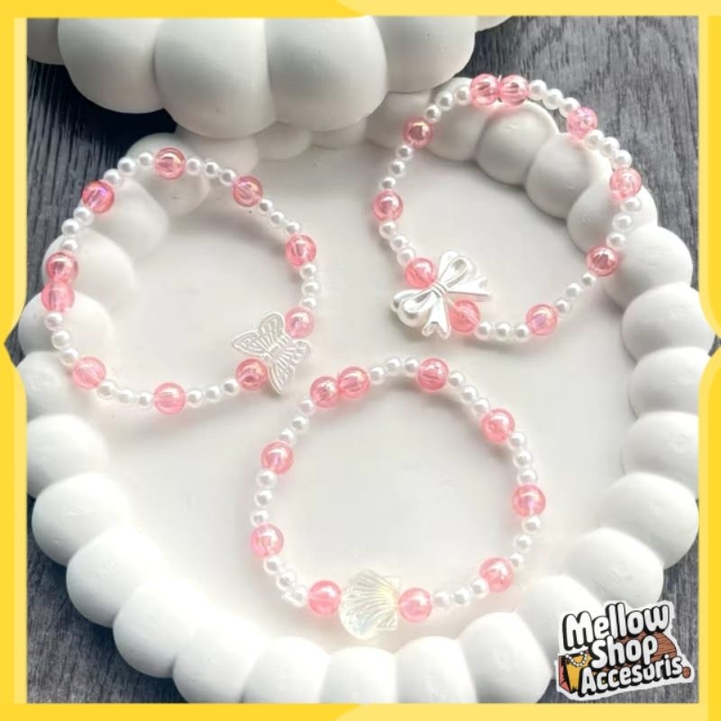 [Mellow] Gelang Manik Peach White Krakter/Gelang Manik Mutiara Peach Terlaris