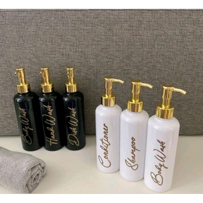 Botol Tempat Sabun Cair Shampoo Pump Dispenser Sabun Shampoo Aesthetic 250ml Hitam Putih