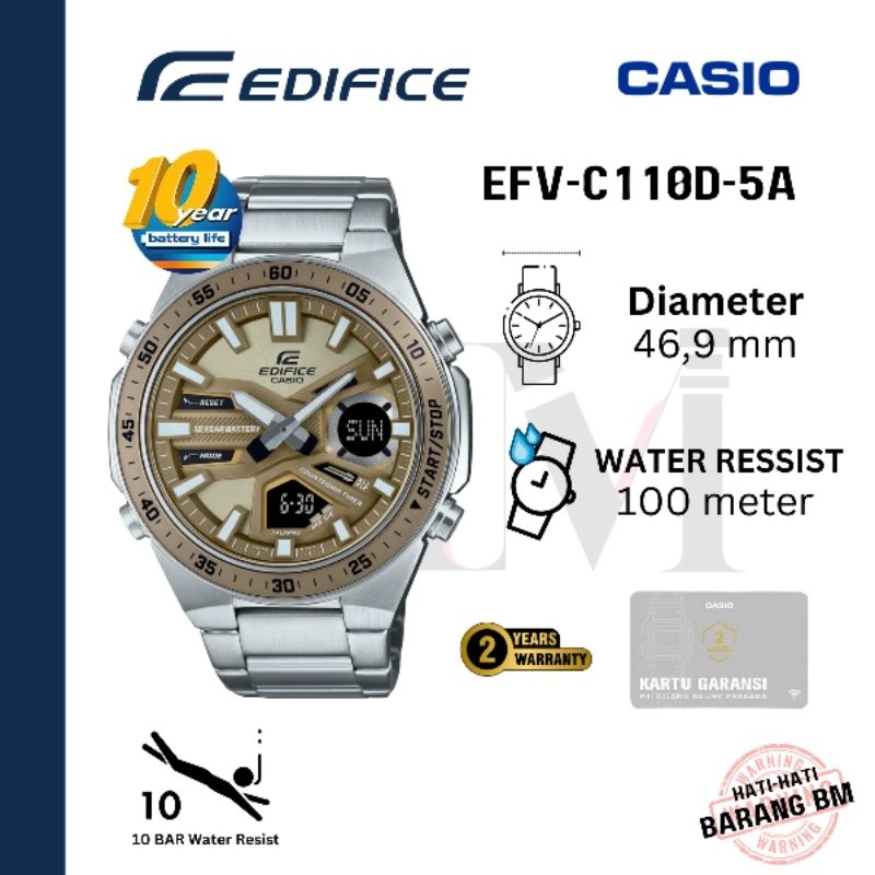 CASIO EDIFICE EFV-C110D-5ADF Jam Tangan Pria Original Analog-Digital Rantai Antiair EFV-C110D-5A EFV