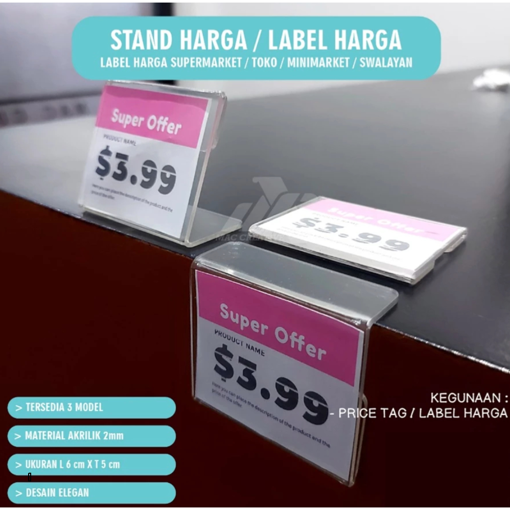 

Label Display Harga Acrylic / Akrilik Product Price Tag / Tag Card Slip Minimarket / 5cm x 6cm