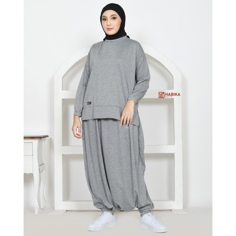 Setelan Kaos Olahraga wanita kaos+rok celana 1 set Lengan Panjang syari bahan double super