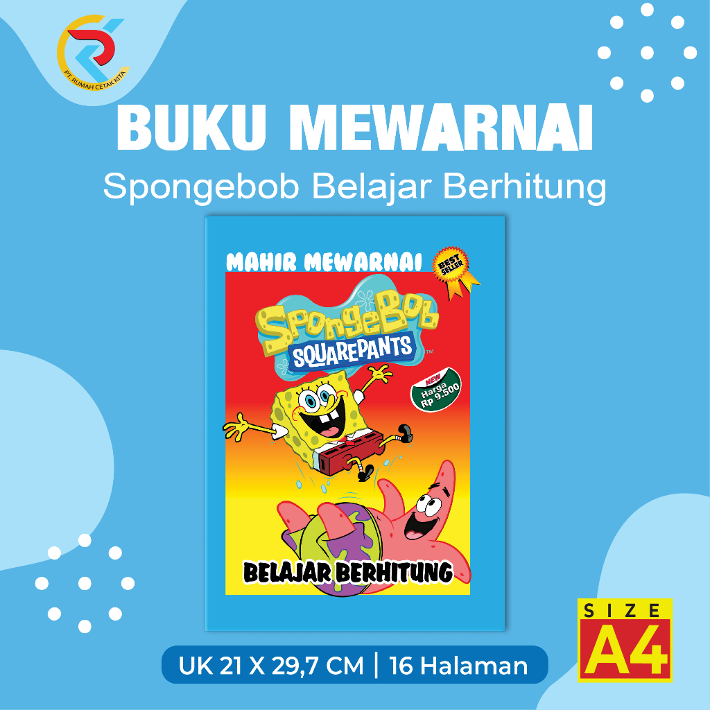 Buku mewarnai anak seri 2 "SPONGEBOB : BELAJAR BERHITUNG". Ukuran A4