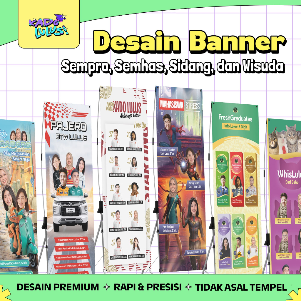 KADO LULUS Banner Spanduk Sidang Skripsi Wisuda Sempro Semhas Desain Unik Lucu #16