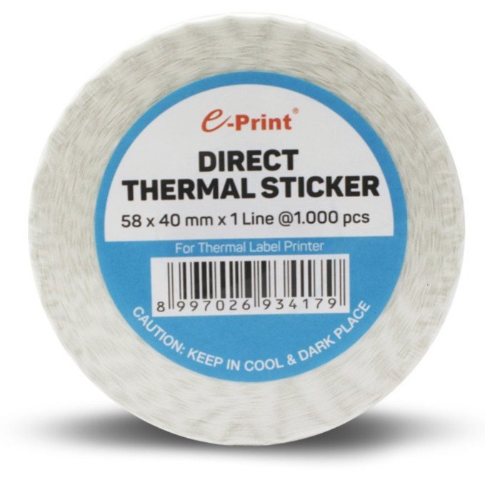 

Kertas Label Stiker Termal e-Print 58x40 mm 1 line isi 1000 pcs Direct Thermal Sticker