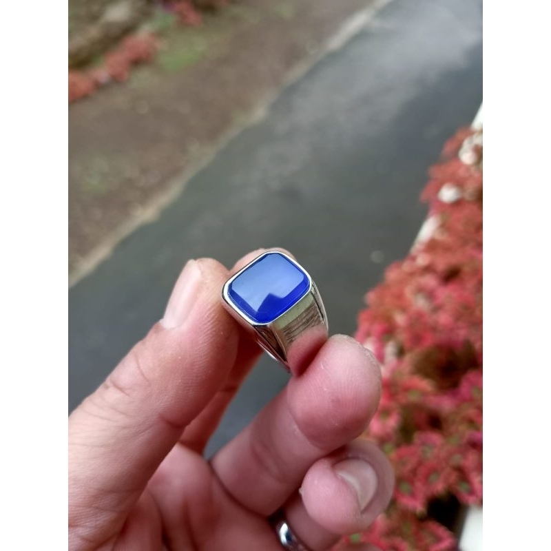 Cincin batu akik Blue spirtus natural original dimensi kotak kantoran