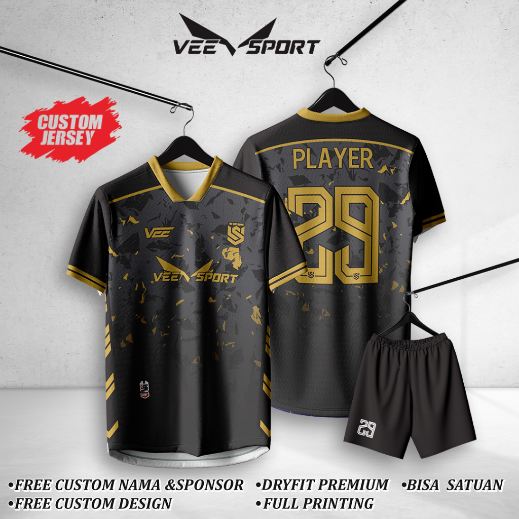 CUSTOM JERSEY KUNING HITAM SIMPEL - JERSEY FUTSAL - JERSEY SEPAK BOLA - JERSEY CUSTOM Motif Jersey S