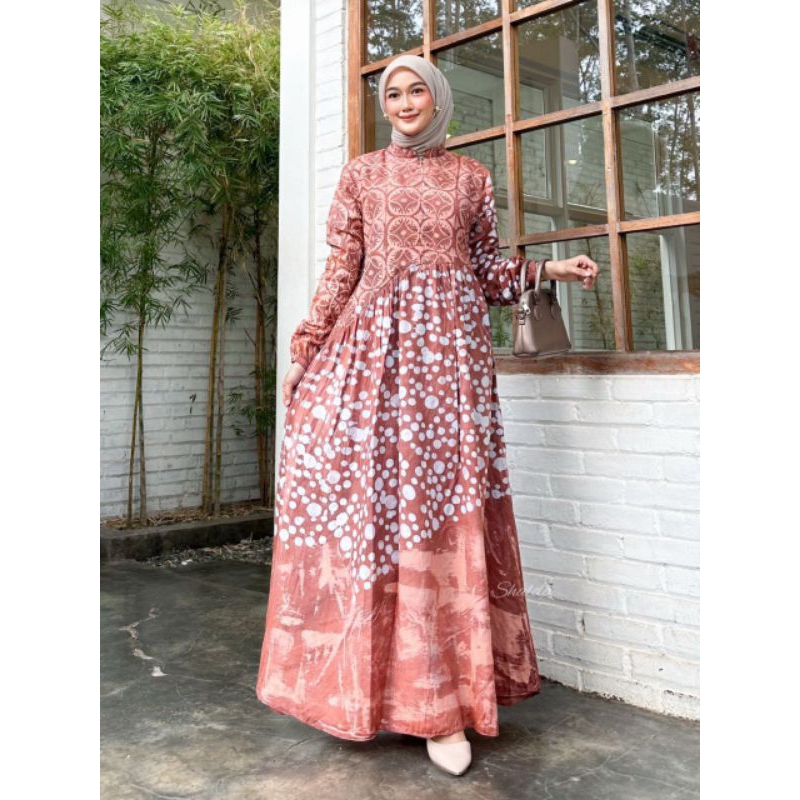 SILK SUTRA DRESS GAMIS SILK SUTRA BATIK CAP ABSTRAK PEKALONGAN
