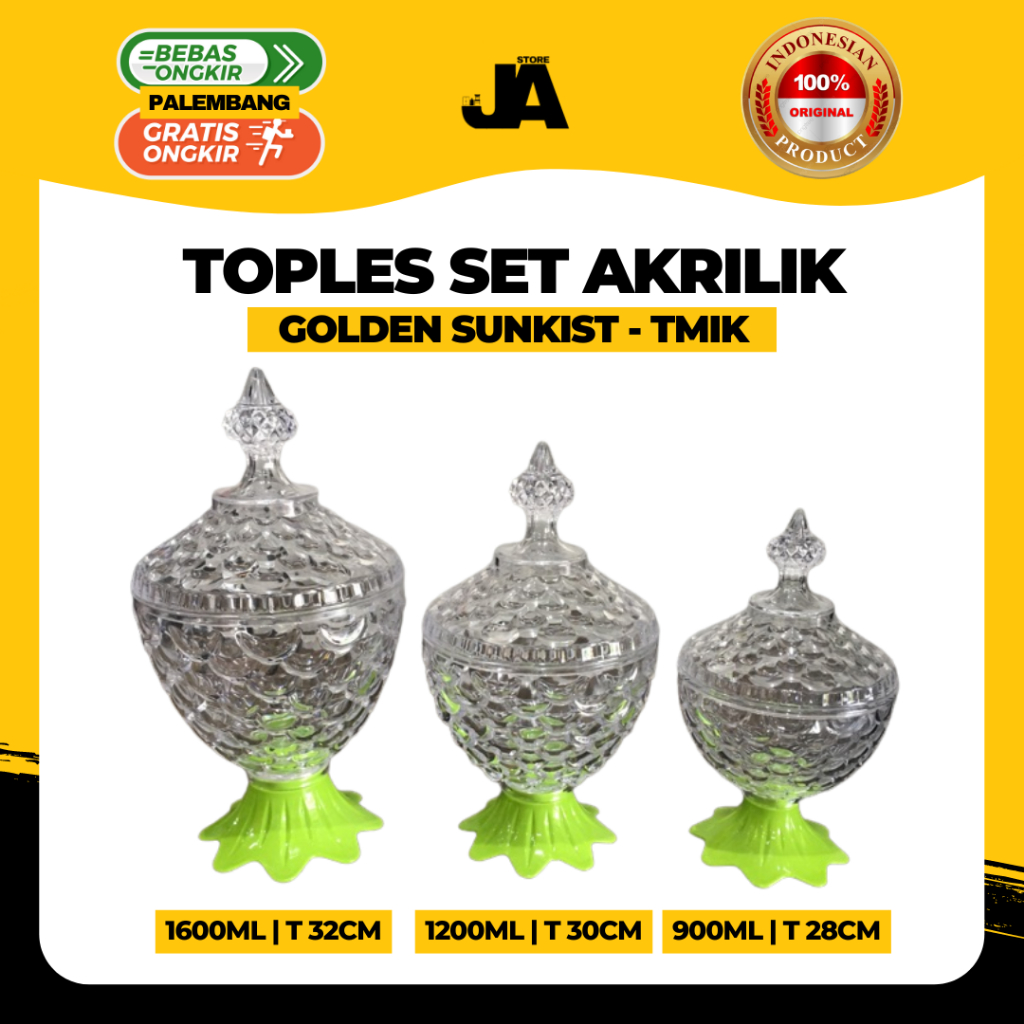 Toples Plastik 3 Set Akrilik TMIK Golden Sunkist / Murah Berkualitas Permen Kue Lebaran Palembang