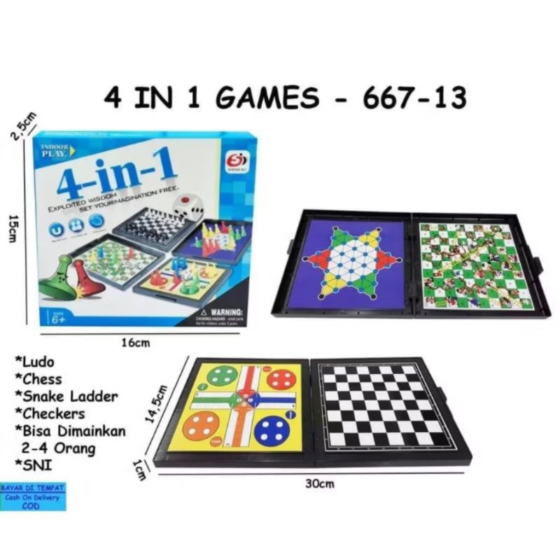 Catur Magnet 4in1 | Mainan Catur, Ludo, Ular Tangga, checkers