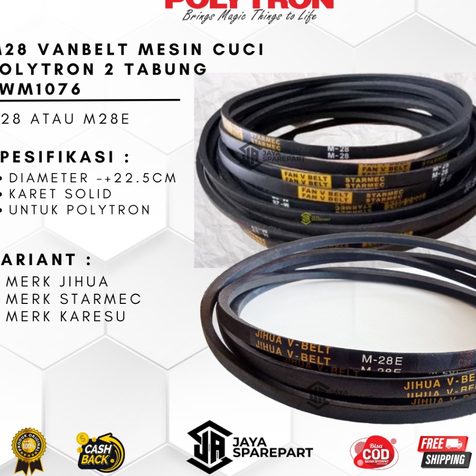 Super M28 Vanbelt Mesin Cuci Polytron 2 Tabung PWM176  Vbelt Mesin Cuci Polytron 2 Tabung