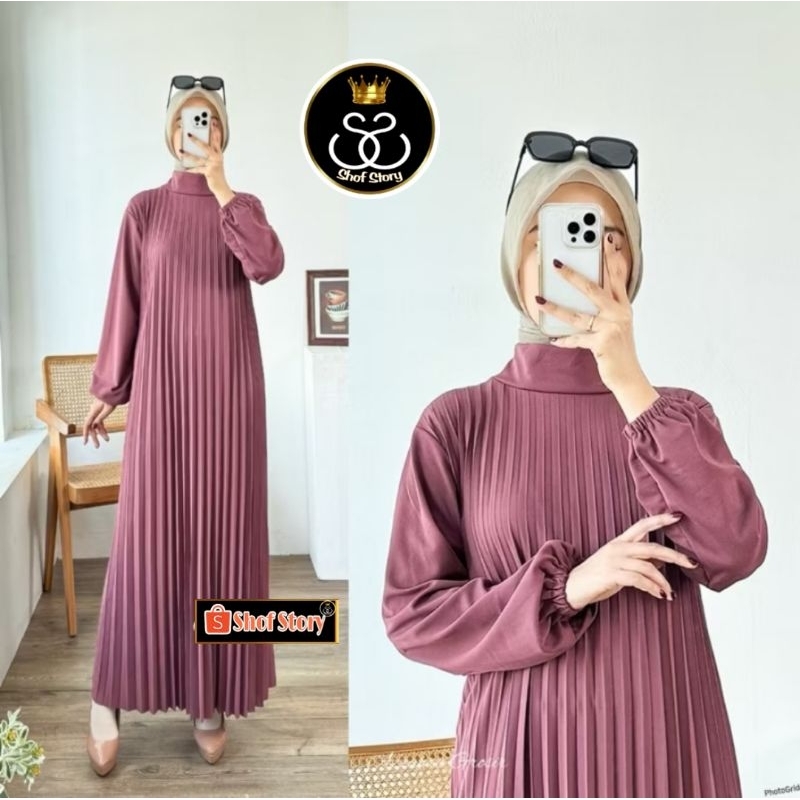 Gamis Plisket Terbaru/ Gamis Payung Lengan panjang/ Inner Plisket/ Inner Plisket lengan panjang