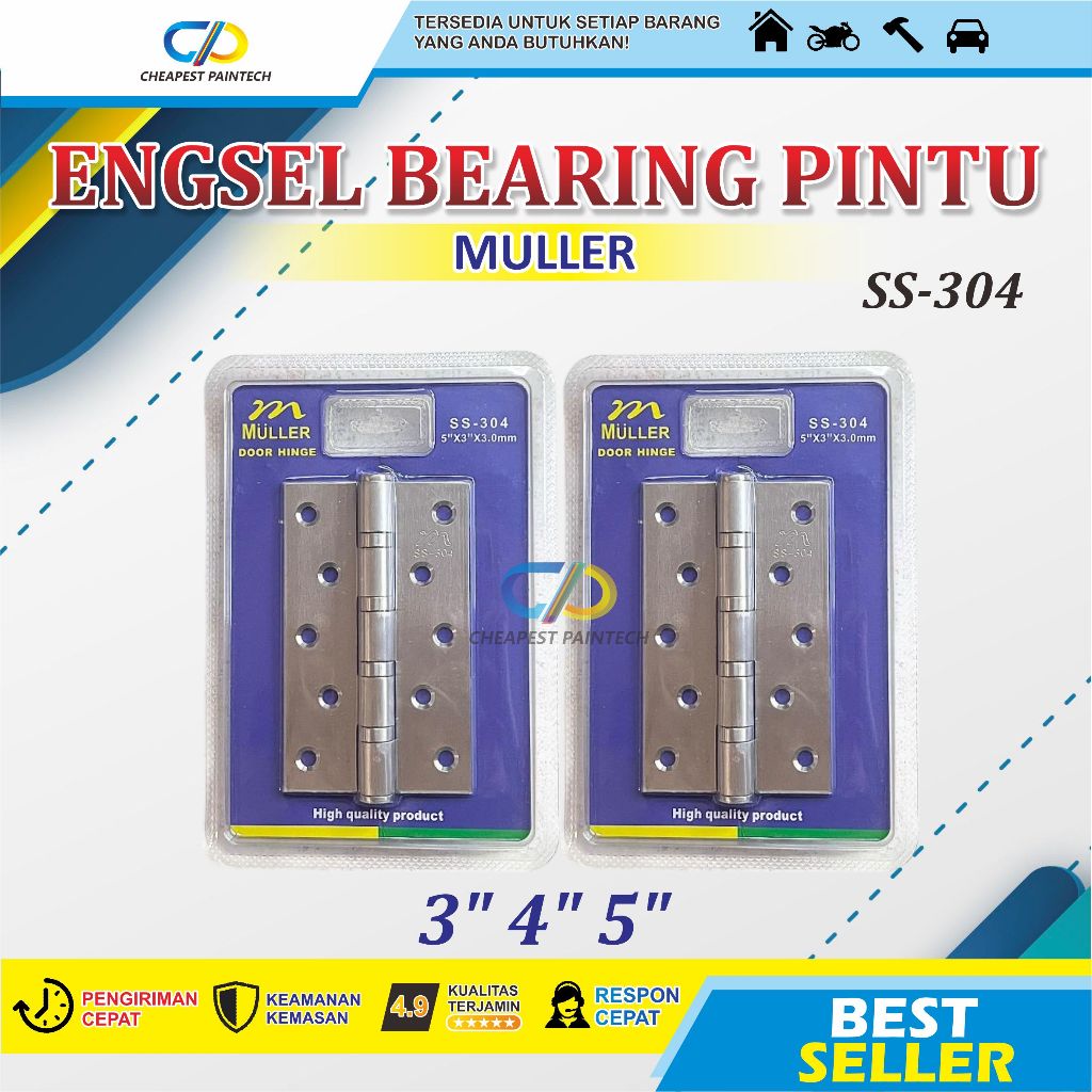 MULLER Engsel Bearing ENGSEL PINTU MULLER SS-304 3 INCH 4 INCH 5 INCH Pintu Jendela Door Hinge