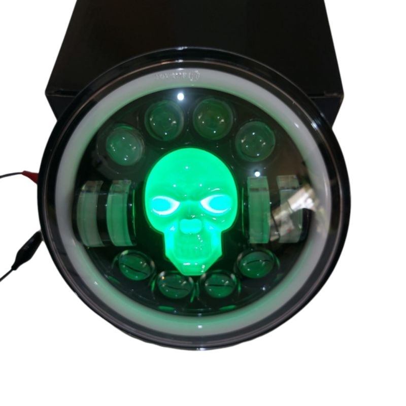 LampuDaymaker 7 inch inchi Model tengkorak, Lampu 12 LED motor BMW Harley Benelli XSR Royal