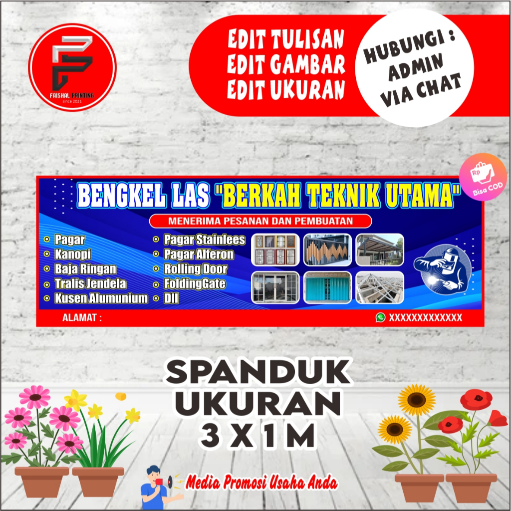 Spanduk banner Bengkel Las 3 x 1 meter