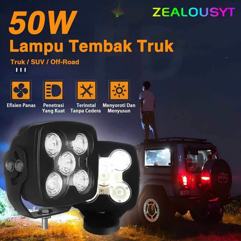 Lampu Tembak Truck 24 Volt 50 Watt 5 Mata Off Road Lampu Sorot Mobil 12/24(V) Ketebalan 9cm