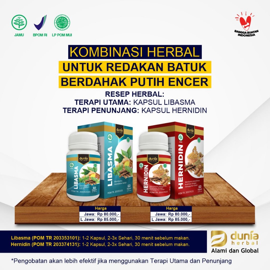 

Kombinasi Herbal untuk Redakan Batuk Berdahak Putih Encer Libasma + Hernidin