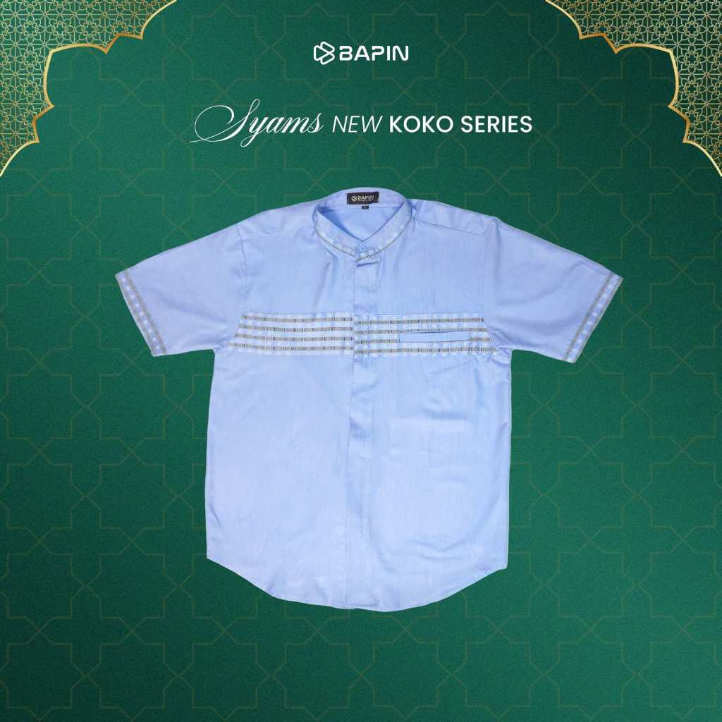BAPIN Baju Koko Pria Lengan Pendek Syams Baby Blue - Baju Koko Dewasa Motif
