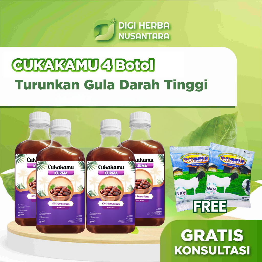 

CUKAKAMU Cuka Kurma Membantu Turunkan Gula Tinggi & Diabetes - 4 Botol (Free 2 Daymilk Sachet)