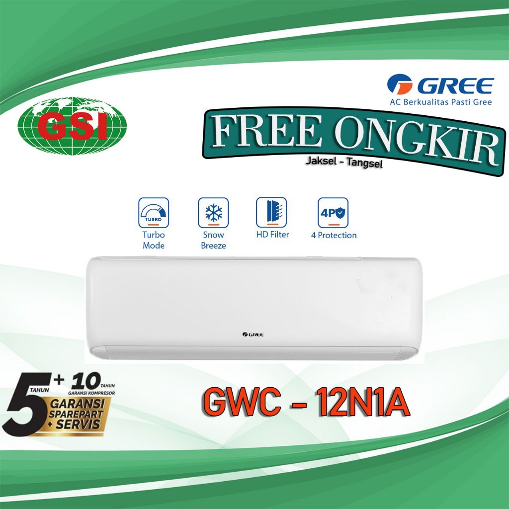 AC GREE 1,5 PK  DELUXE STANDART MODEL GWC-12N1A With Automatic Smart Cleaning - Double louver -  4 p