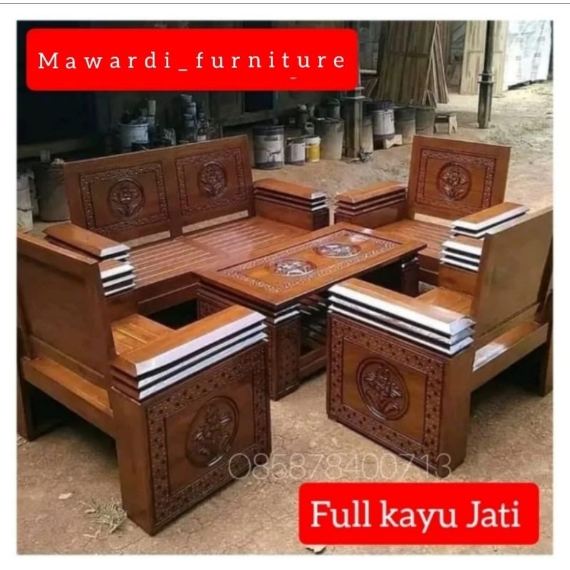 Ready Stok  Kursi Tamu Minimalis Full Kayu Jati Kursi Tamu Jati Kursi Bangku Jati
